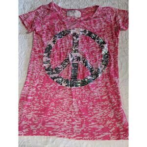 Pony Tails girls sz. 14/16 pink peace design tee. Soft, cute